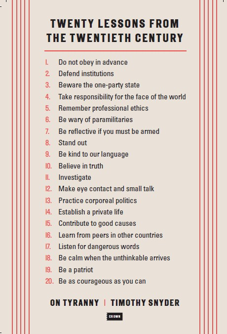 Chapter Titles from Snyders book On Tyranny